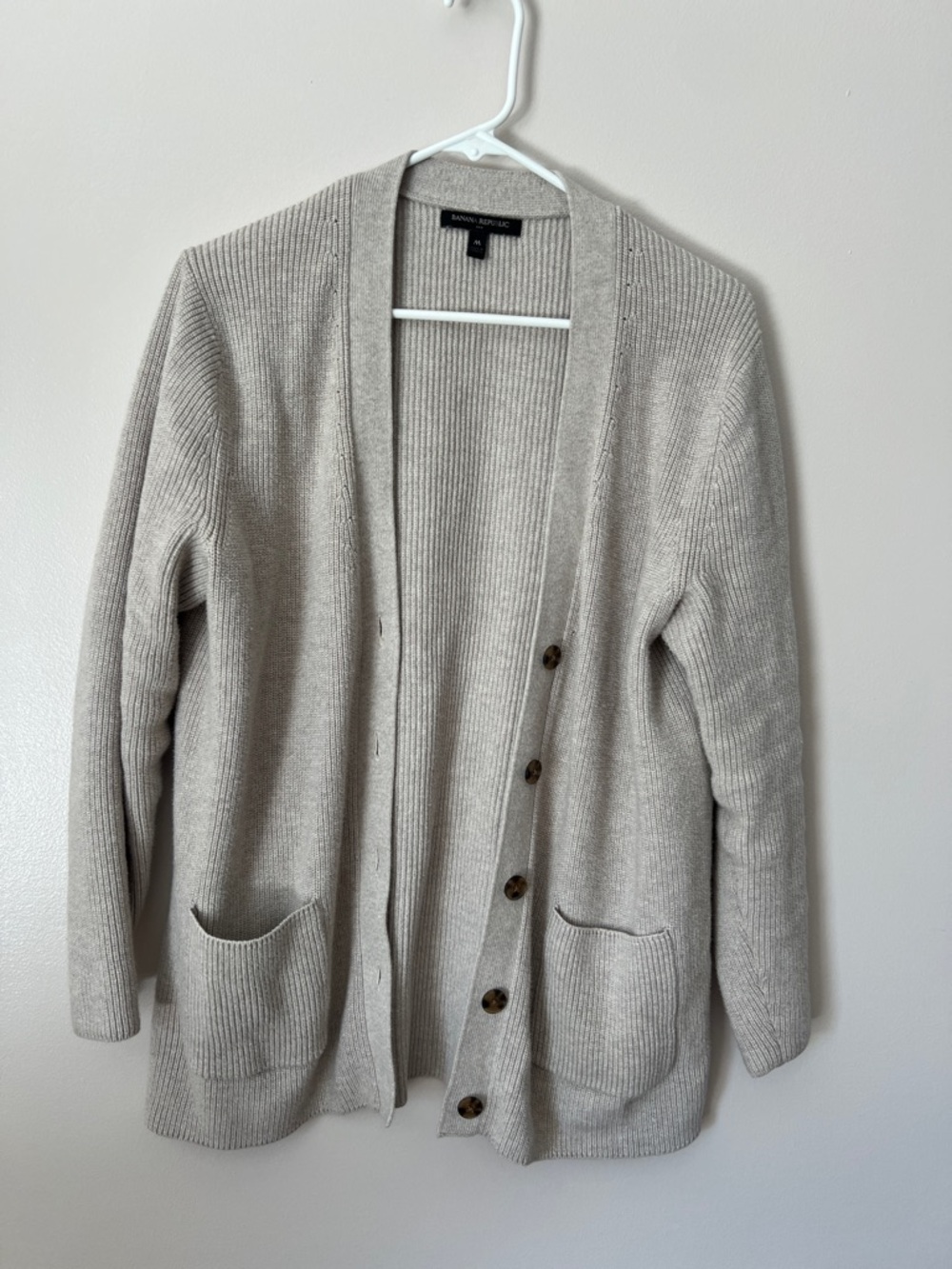 Banana Republic Neutral Ribbed Button-Front Cardigan